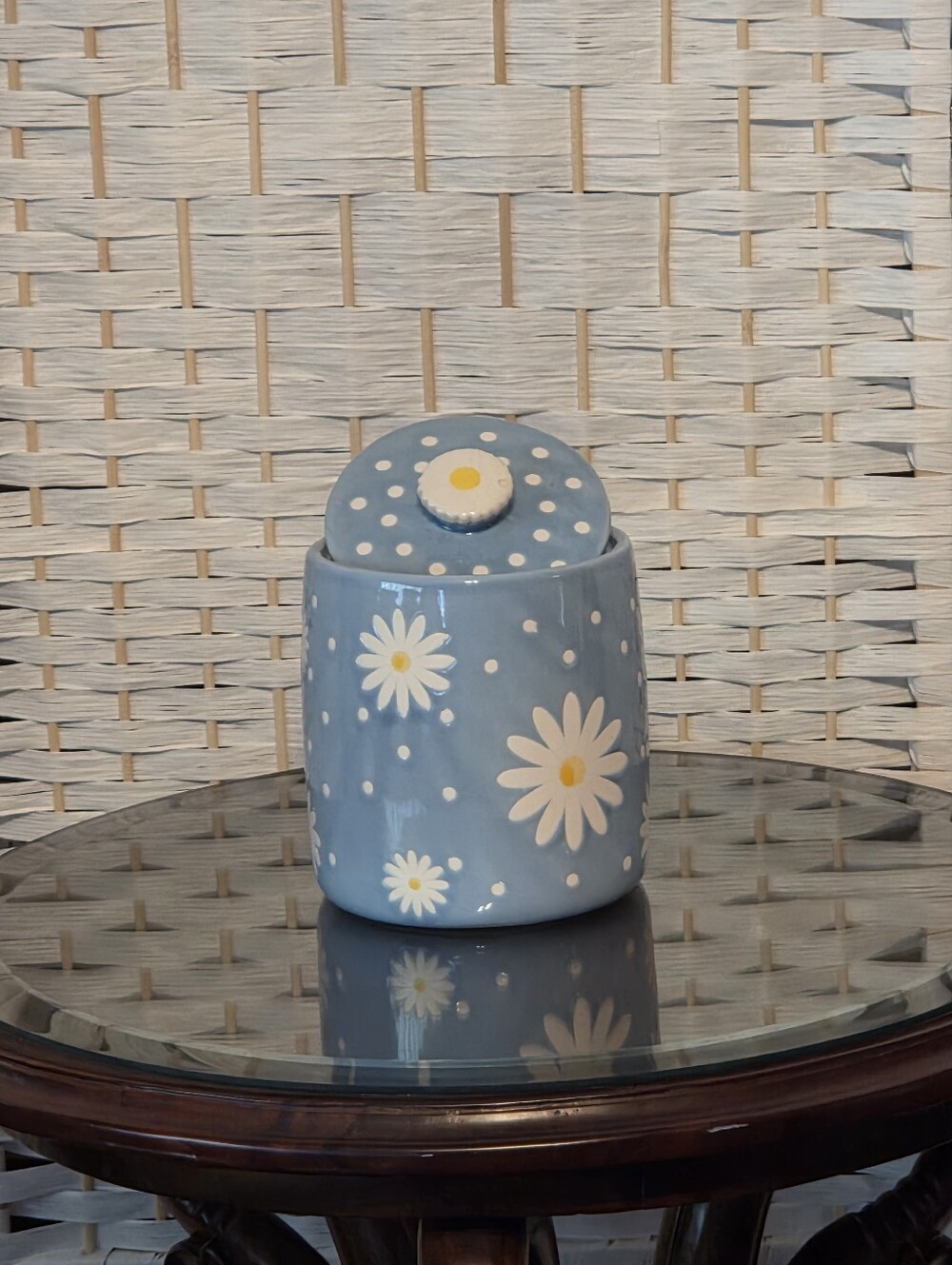 Blue Ceramic Daisy Cookie Jar